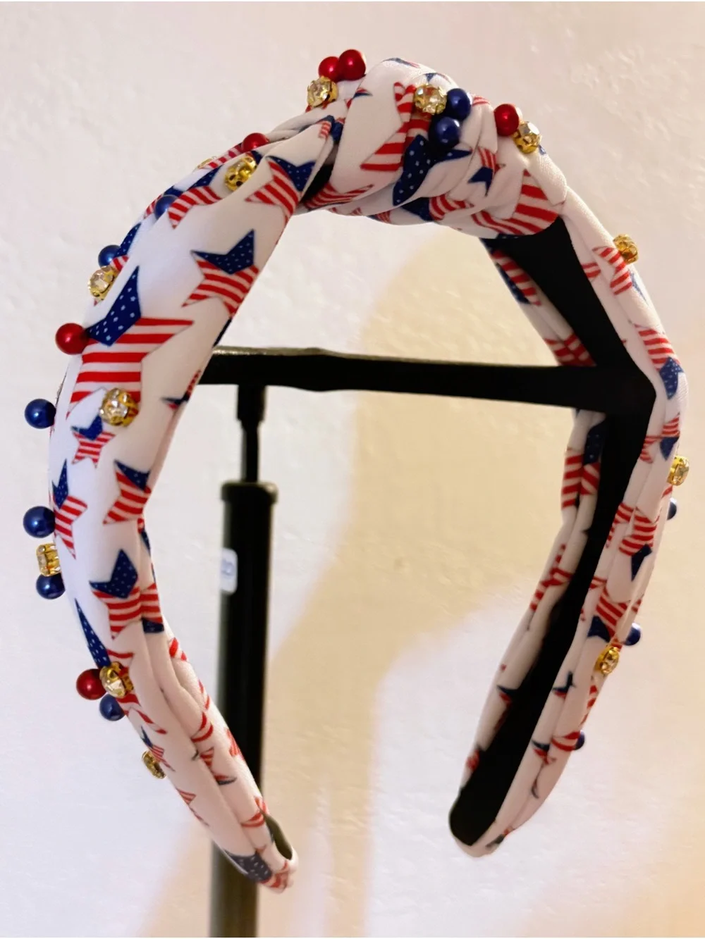 Patriotic Star Print Padded Headband w/Red Loop Earrings - NWOT